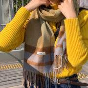 ニットマフラー 　チェック柄　レディース　秋冬　かわいい　韓国ファッション　100％ウール