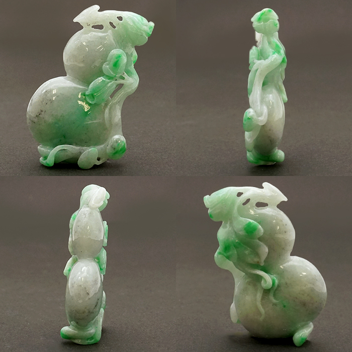 ミャンマー翡翠 如意×瓢箪 彫り物 【 一点もの 】 ひすい 翡翠 jade