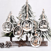 クリスマスツリー  オーナメント 木製チャーム クリスマス用品 円形 エルク 雪だるま クリスマス 装飾