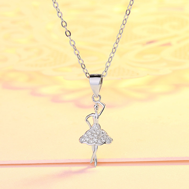 925純銀 ネックレス バレエ少女 ペンダント ネックレス 可愛い バレエ 鎖骨チェーン