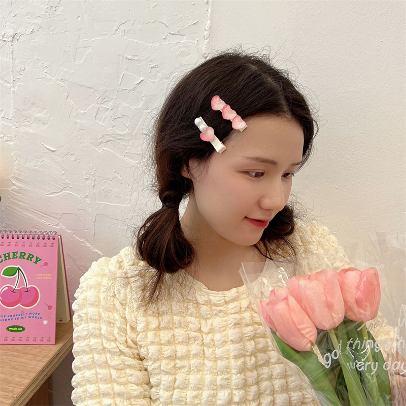 2枚/セット ピンク花のヘアピン 女性前髪ヘアピン ヘアアクセサリー