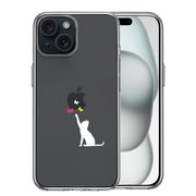 iPhone 15 Plus 側面ソフト 背面ハード ハイブリッド クリア ケース 猫 CAT ねこ 蝶々 ホワイト