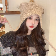 レディース帽子　クマ耳　ニットキャップ　リボン付き　韓国ファッション　デザイン