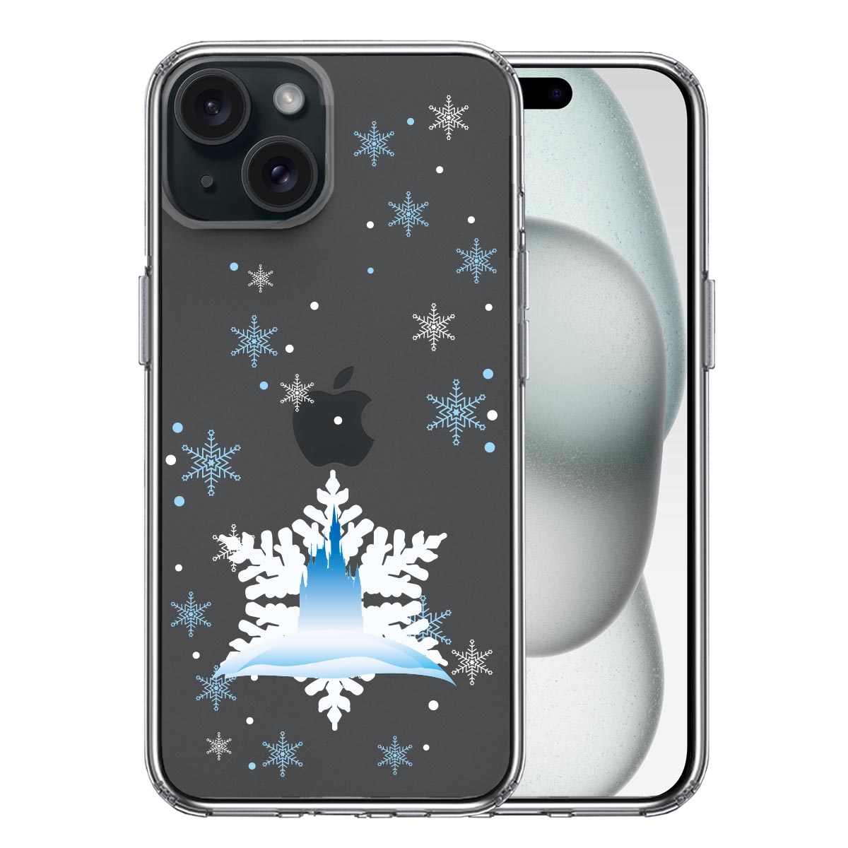 iPhone 15 Plus 側面ソフト 背面ハード ハイブリッド クリア ケース シンデレラ城　雪結晶