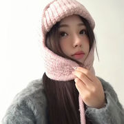 レディース帽子　イヤーニットキャップ　リボン付き　韓国ファッション　秋冬　全9色