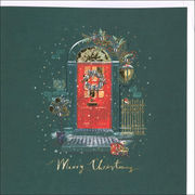 グリーティングカード クリスマス「赤い扉の家」デコパージュ メッセージカード
