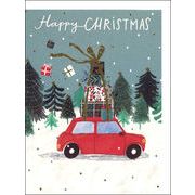 グリーティングカード クリスマス「プレゼントを運ぶ赤い車」 メッセージカード