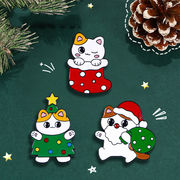 クリスマス ブローチ、漫画の猫、かわいいバッジ、ランドセル、衣料品アクセサリー、メタル バッジ