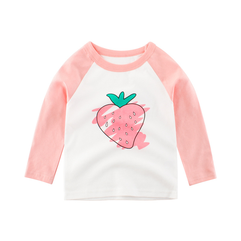 子供用Tシャツ 長袖 コットン 子供服 かわいい ピンク いちご柄 長袖 女の子  秋冬の新作