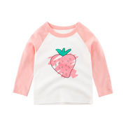 子供用Tシャツ 長袖 コットン 子供服 かわいい ピンク いちご柄 長袖 女の子  秋冬の新作