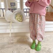 2025春夏新作 ガールズカジュアルパンツ 韓国風フローラルカジュアルパンツ 子供用ズボン