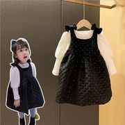 【秋新作】韓国風子供服 ベビー服 キッズ 女の子 インナートップス＆ワンピース2点セット