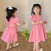 ピンク ワンピース ファッション バックレス ドレス コットン スカート  夏 子供服