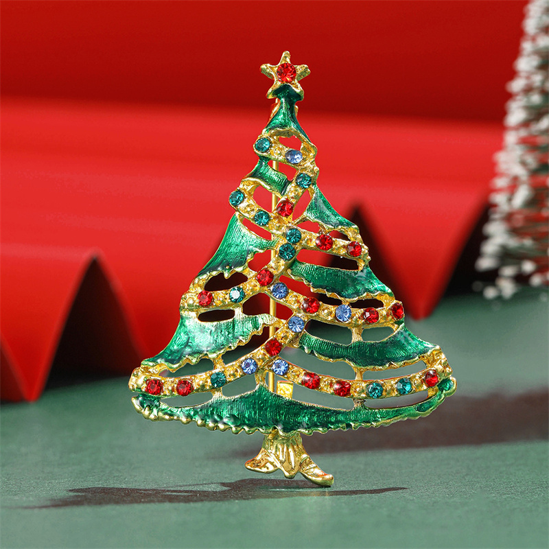クリスマスシリーズブローチ、グリーンダイヤモンドクリスマスツリー、合金コサージュ