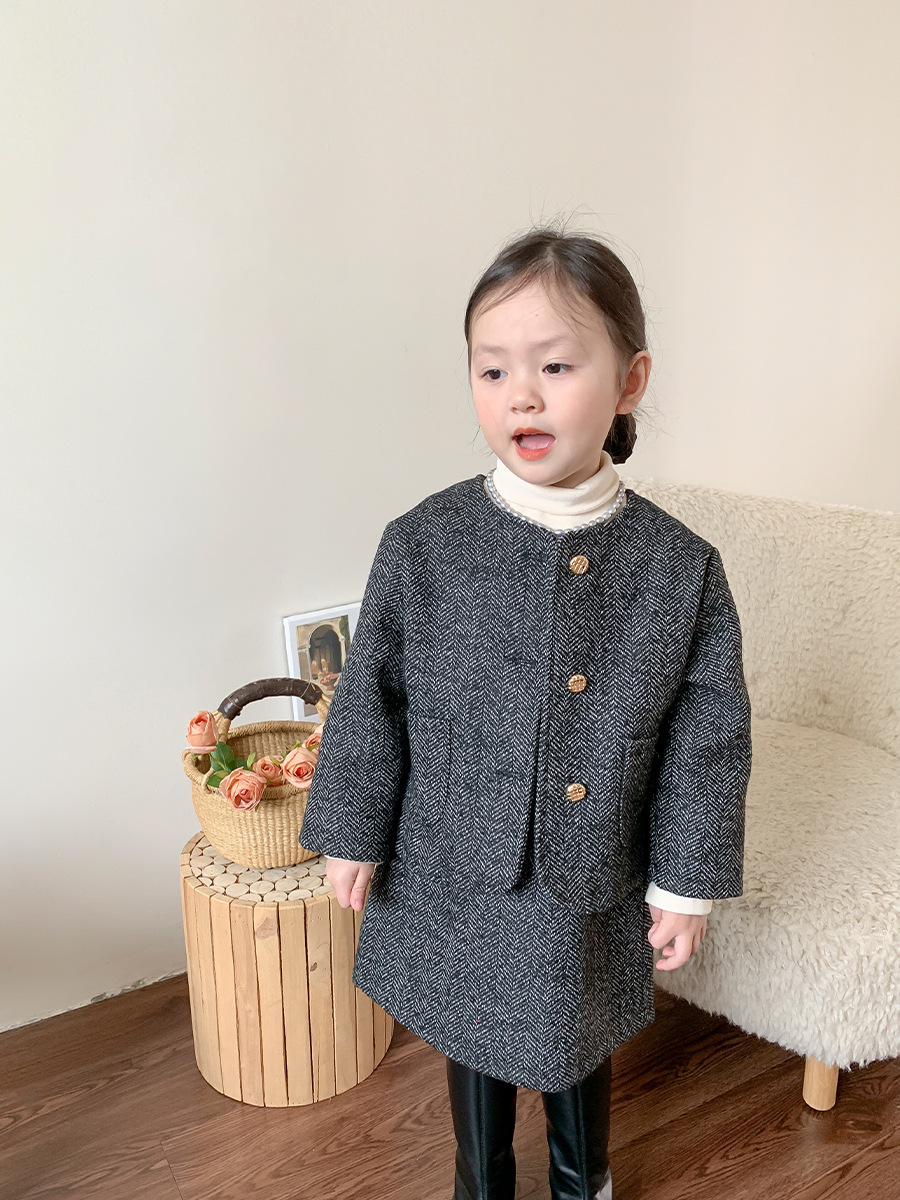 2023新作 韓国子供服 ベビー服 キッズ 女の子 セットアップ コート 小香風セット（綿挟み）80-140cm