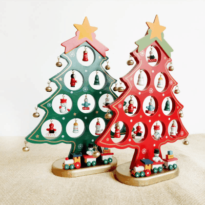 Christmas限定 おもちゃ玩具 卓上 Xmas サンタ 木製 DIY クリスマスツリー 動物雪だるまセット ギフト