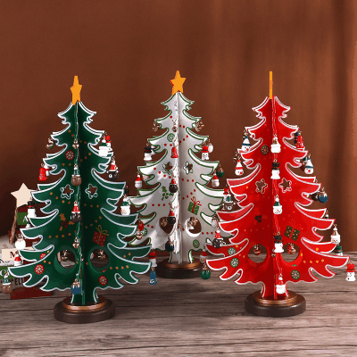 Christmas限定 おもちゃ 卓上 Xmas サンタ 木製 DIY クリスマスツリー 動物雪だるまセット 22-32cm
