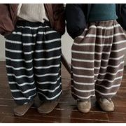 秋冬新作　韓国風子供服  キッズ   厚手  ボトムス  ズボン    パンツ  もふもふ  ボーダー柄   2色