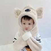 韓国風 子供用 防寒帽子 厚手 耳保護 スカーフ オールインワン  赤ちゃん 超可愛い もこもこ 5色