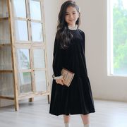 秋新作   韓国風子供服  ワンピース  ブラック  長袖  女の子  ファッション 【120-165cm】