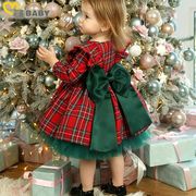 クリスマス  新作  韓国風子供服 チェック柄  ワンピース  長袖
