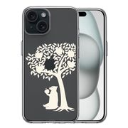iPhone15 側面ソフト 背面ハード ハイブリッド クリア ケース リンゴ食べるクマ ホワイト