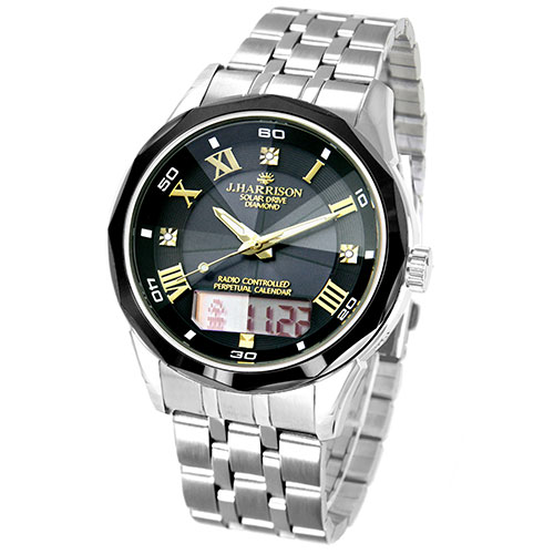 J.HARRISON 光発電・電波式腕時計 3石天然ダイヤモンド付・パーペチュアルセラミッ