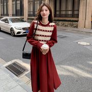 韓国ファッションオシャレ切替　ニットワンピースレディース新作