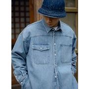 メンズ ファッション デニム 長袖シャツ 男女兼用 ストリート系 無地 アウター 2023新作★全3色