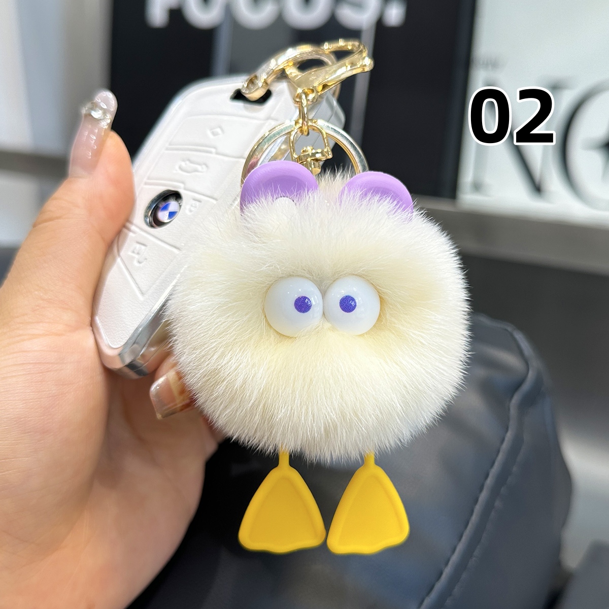 8色 大きな目 アヒル ポンポンキーホルダー かわいいぬいぐるみ
