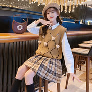2024新作 韓国子供服 女の子プリーツスカート学院風スカートショートスカートセットJK 3点セット