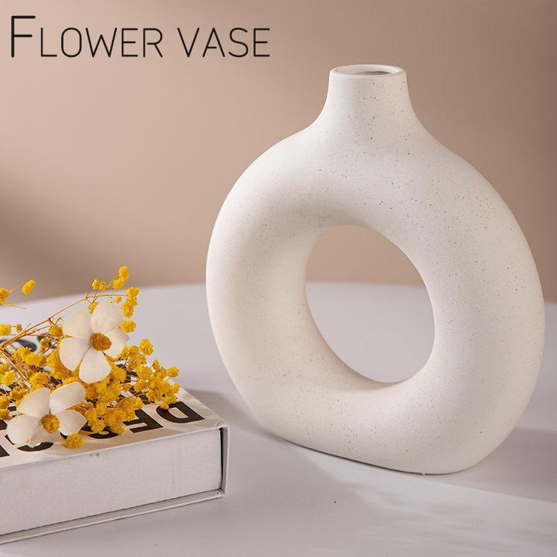 花瓶 花器 フラワーベース フラワーポット 円形 リング 卓上 観葉植物 屋内 部屋 装飾 インテリア 単色