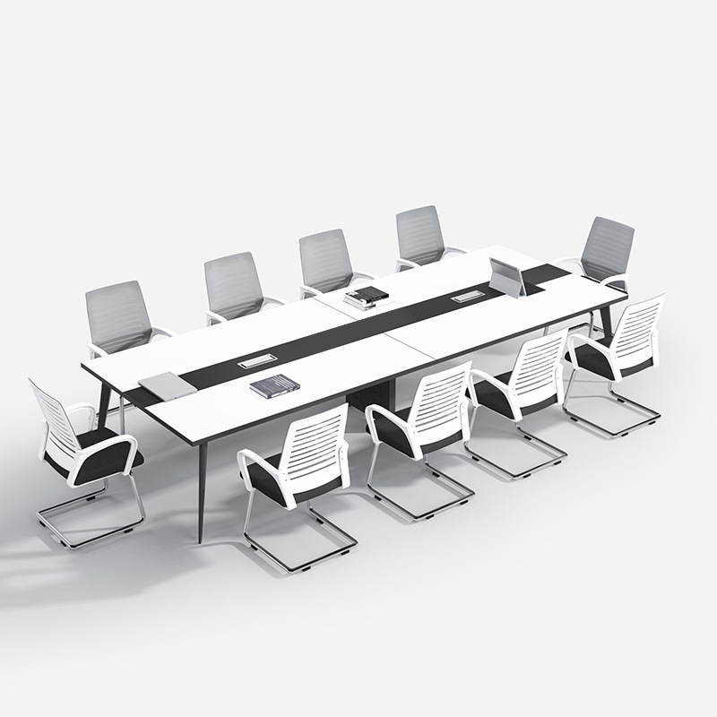 デスク　会議デスク　オフィスデスク　ミーティングテーブル　金属製配線ボックス付き　広い天板　シンプル