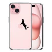 iPhone15 側面ソフト 背面ハード ハイブリッド クリア ケース ねこ 猫 リンゴで伸び