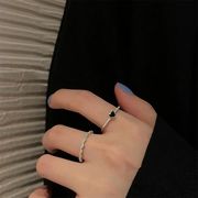 2点セット ブラック ハート型 指輪 フリーサイズのリング シンプル  ハート型のリング 銀色 指輪