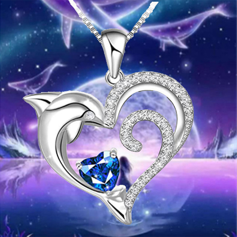 女性 のネックレス ハートダイヤモンド イルカのネックレス 恋人ジュエリーギフト 海洋生物のアクセサリー