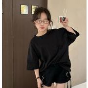 2024 韓国風子供服  ベビー服 ブラック  ストーン付き  Tシャツ  トップス
