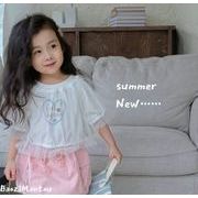 2024 ins  韓国風子供服 メッシュのブラウス  Tシャツ  トップス  2点セット