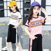 女の子 韓国風 夏子供服 半袖Tシャツ ワイドパンツ ゆったり カジュアルスーツ