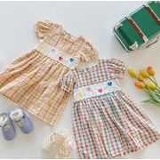 2024夏新作 子供用のスカート 韓国子供服 ワンピース キッズ服 ワンピース 格子 お姫様のドレス 90-140