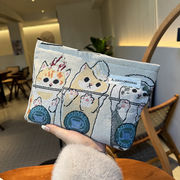カフェ猫柄ポーチ　ミニバッグ　小物収納　旅行　化粧品収納　韓国ポーチ