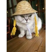 ペット用品 帽子 ハット 麦わら帽子 ストーハット 三つ編み 猫