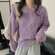 レディース 韓国風セーター ニットトップス 長袖 シンプル 無地 セーター