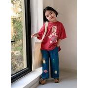 【2024春夏新作】韓国子供服  ins  洋風 桃 ピンク 百合 洋風 半袖 かわいいプリント Tシャツ
