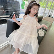子供服 新作 半袖 レースチュール ワンピースお姫様ドレス   スカラップ 裾フリル  可愛い きれい 写真色