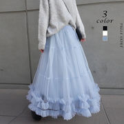 ロングスカート　フリルチュールスカート　レディース　INS　韓国ファッション　春夏　3colors