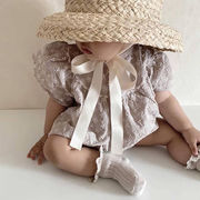 ベビーバッグおしりの服夏の韓国の子供服無地透かし刺繍の花のワンピース赤ちゃんの三角登山服赤ちゃんの服