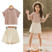 ガールズ 夏の新作スタイル 人気の韓国子供服 薄手Tシャツ キュロット  2点セット