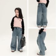 春の新しい 韓国風 子供服 ガールズ  ジーンズ 春秋  ワイド パンツ おしゃれ ロング パンツ 90~150cm