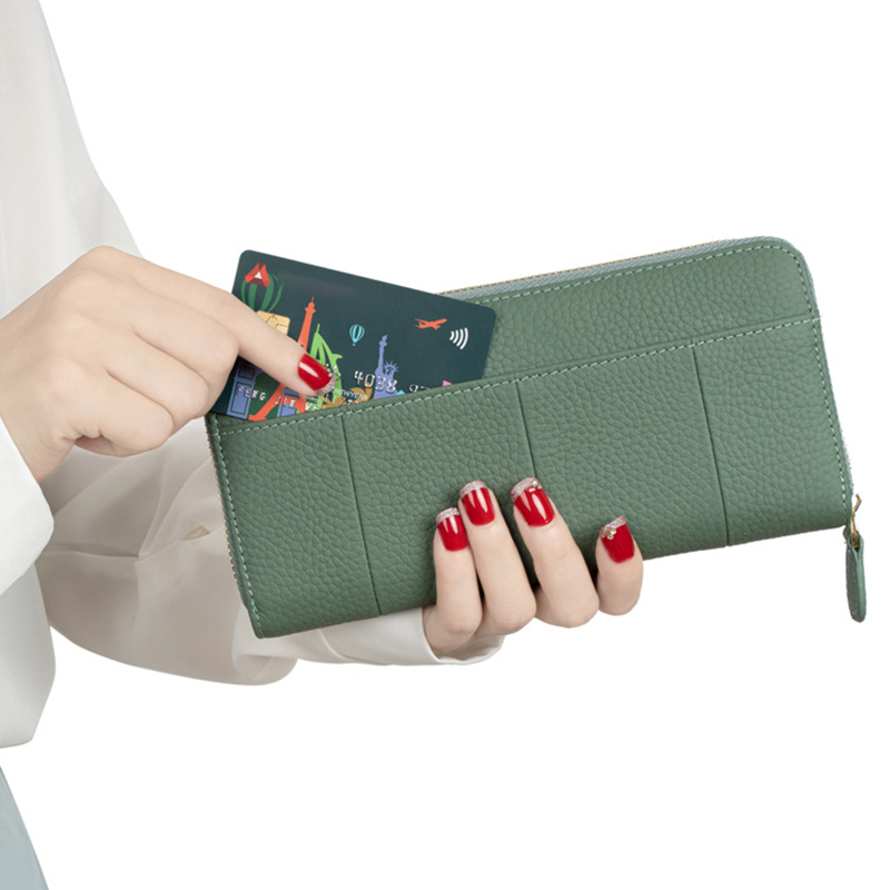 2024新型RFID防磁財布ロングファスナーレディース財布オルガンカード小銭一体大容量ハンド財布